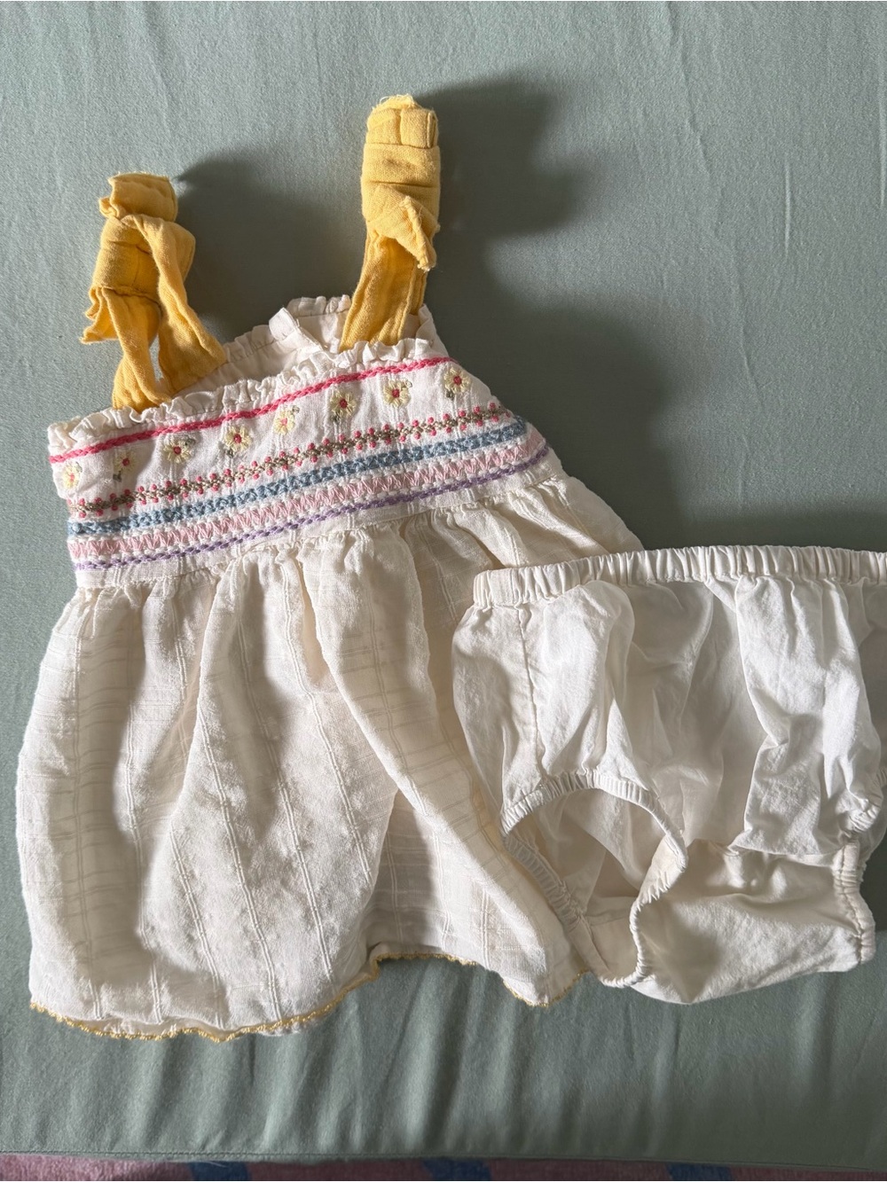 Gap Cream/Yellow Baby Embroidered Tie-Shoulder Dress